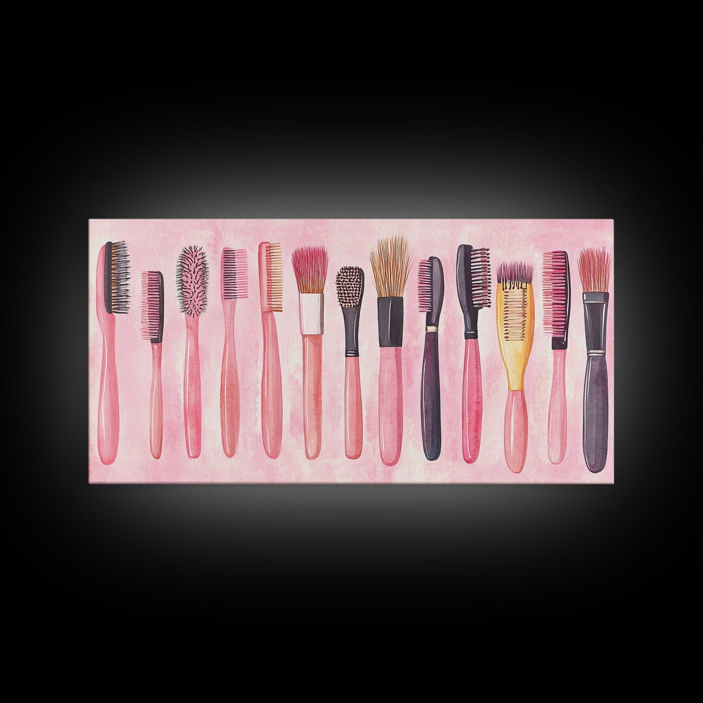 Hairbrush Collection Canvas Print Whimsical Art Pink Wall Art Fun Boho Aesthetic Bathroom Decor Vertical Art Unique Gift Idea