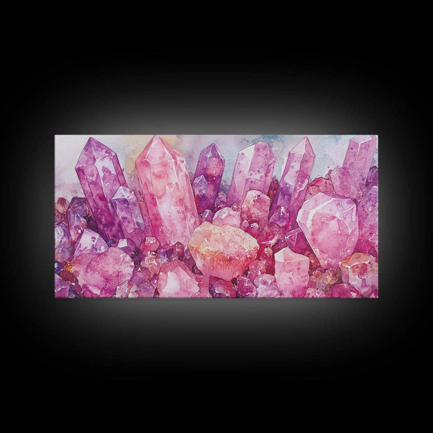 Pink Gemstone Art Framed Canvas Print Sacred Geometry Wall Art Whimsical Art Vertical Wall Art Bedroom Decor Unique Gift Idea