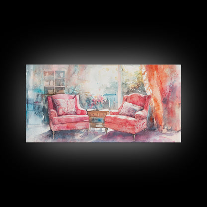 Cozy Armchair Canvas Print | Farmhouse Living Room Wall Art | Rustic Decor | Framed Canvas Print Gift Idea | Above Couch Pink Art