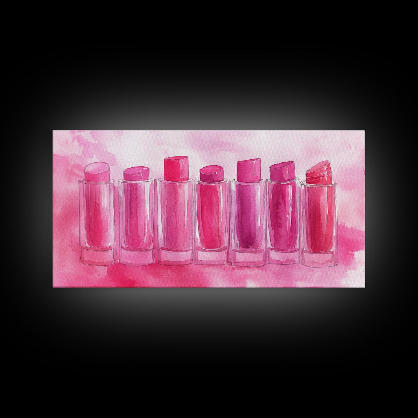 Leinwanddruck „Lippenstiftreihe“ | Rosa Wandbild, verspielte Deko, hellrosa Kunst, feminine Geschenkidee, Wohnzimmerdeko, Deko über dem Sofa