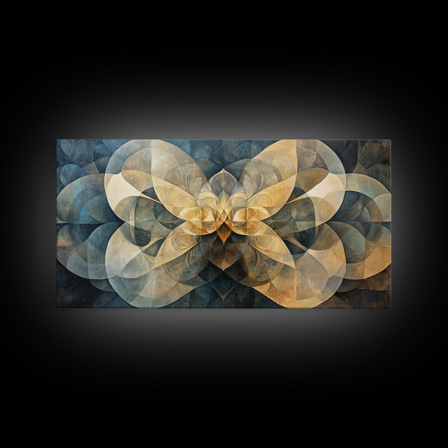 Symmetrical Abstract Framed Canvas Print, Geometric Wall Art Wabi Sabi Decor, Moody Minimalist Artwork Idea Bedroom Horizontal Design