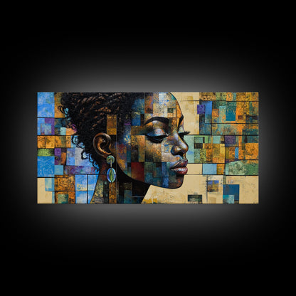 Afrozentrische Wandkunst, gerahmter Leinwanddruck, geometrische afrikanische Kunst, ausdrucksstarke Wohnzimmerdekoration, einzigartige Geschenkidee für stimmungsvolle Kunst, afrikanischer Kunstdruck