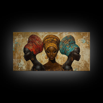 Elegantes Leinwandbild mit afrikanischen Frauen, ausdrucksstarke afrozentrische Wanddekoration, stimmungsvolles abstraktes Gemälde, einzigartige Geschenkidee fürs Schlafzimmer