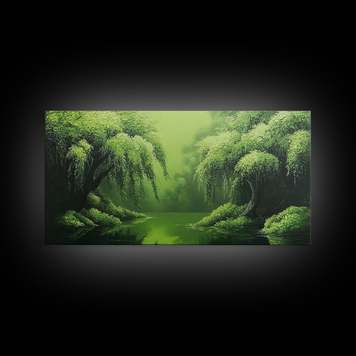 Willow Grove Framed Canvas Print, Tranquil Forest Landscape Wall Art, Sage Green Rustic Home Decor, Above Bed Nature Canvas Art