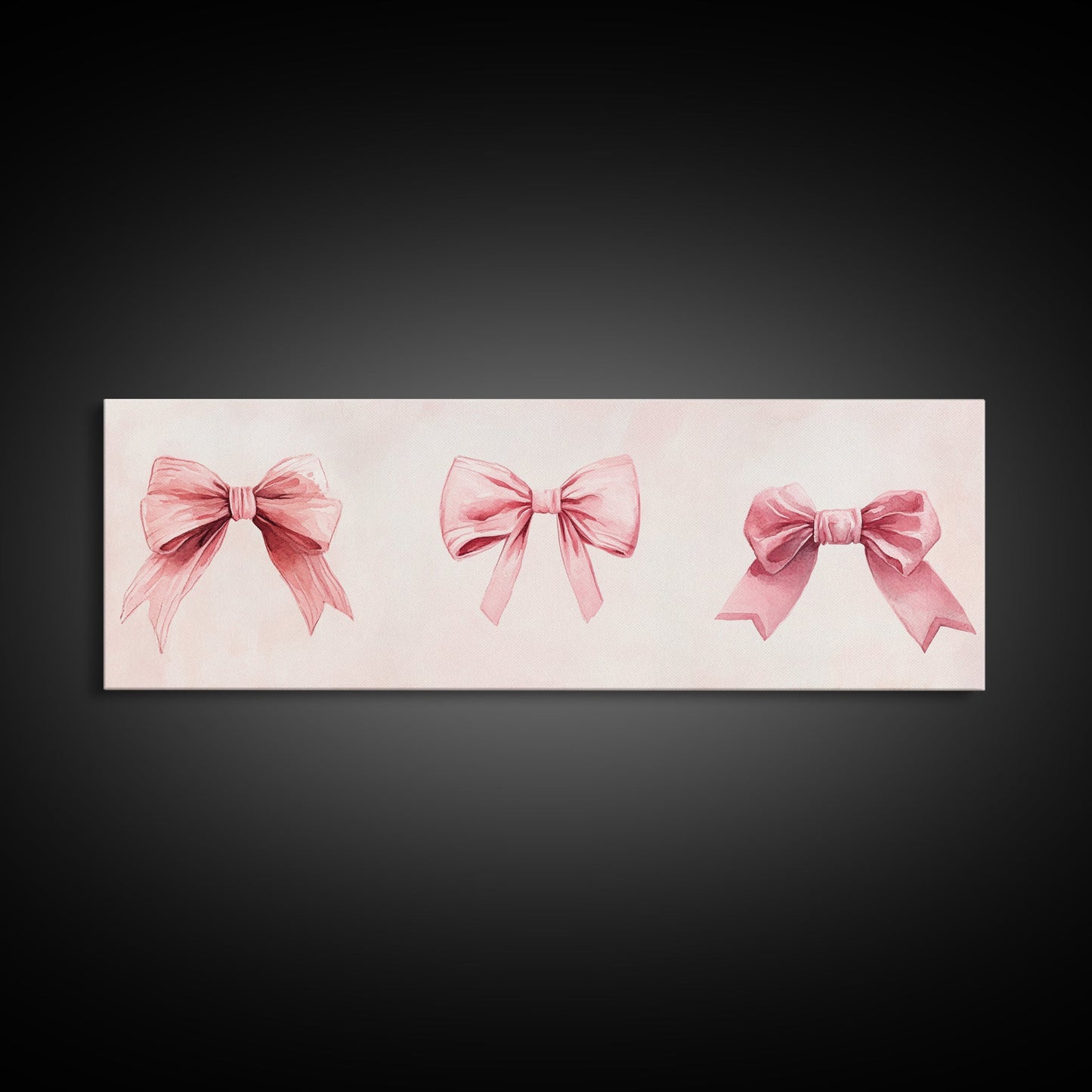 Light Pink Wall Art Canvas Print with Bows Decor, Minimalist Painting, Bedroom Art, Horizontal Abstract Artwork for Living Room