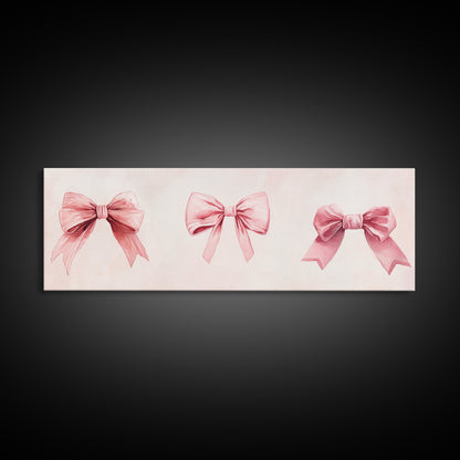 Light Pink Wall Art Canvas Print with Bows Decor, Minimalist Painting, Bedroom Art, Horizontal Abstract Artwork for Living Room