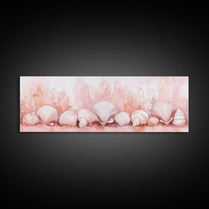 Coastal Shell Art Canvas Print Featuring Light Pink and Orange Pastel Hues, Beach House Decor, Nautical Wall Art for Living Room