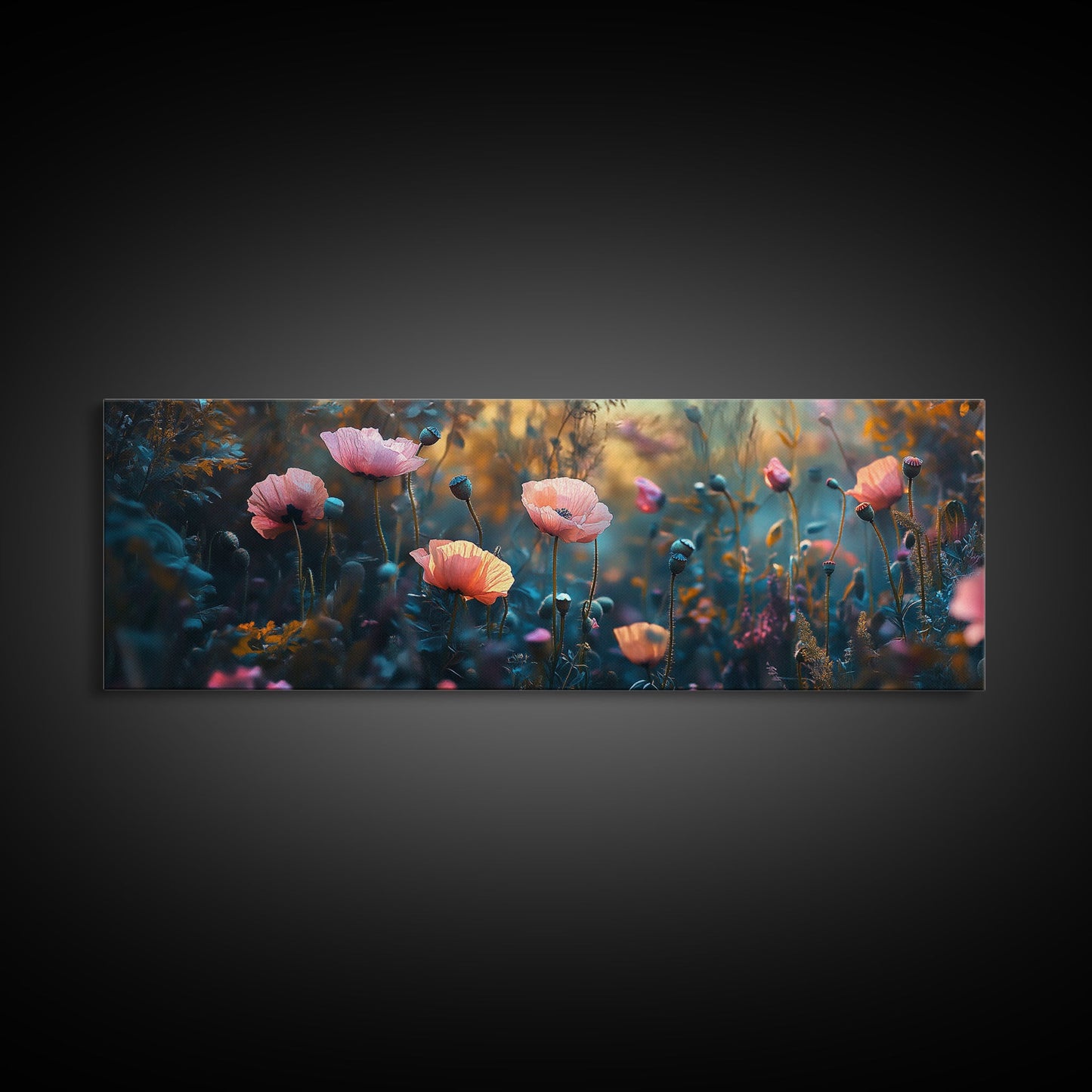 Twilight Wildflower Canvas Print Moody Art Poppy Painting Botanical Wall Art Whimsical Living Room Autumn Rustic Floral Decor