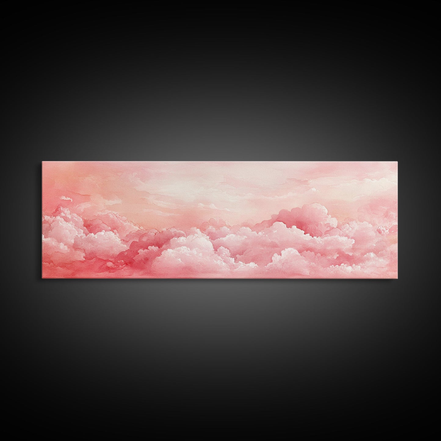 Pink Cloudscape Framed Canvas Print Light Pink Wall Art Above Sofa Horizontal Art Moody Sky Coastal Decor Gift Idea For Her Bedroom Art