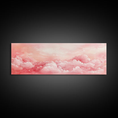 Pink Cloudscape Framed Canvas Print Light Pink Wall Art Above Sofa Horizontal Art Moody Sky Coastal Decor Gift Idea For Her Bedroom Art
