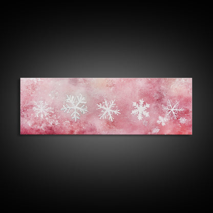 Framed Canvas Print of Snowflakes on Pink Background Featuring Cozy Winter Wall Art or Light Holiday Bedroom Seasonal Decor