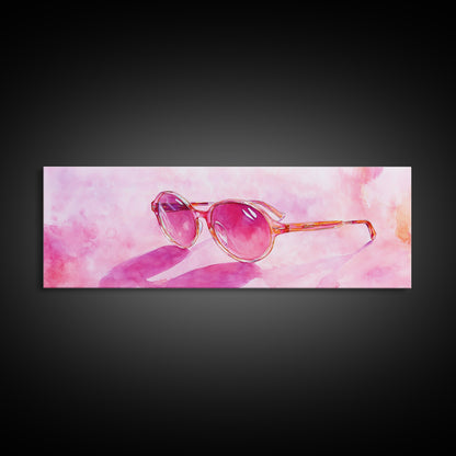 Retro Sunglasses Pink Wall Art Framed Canvas Print Light Pink Horizontal Wall Art Rustic Decor Fashion Illustration Art