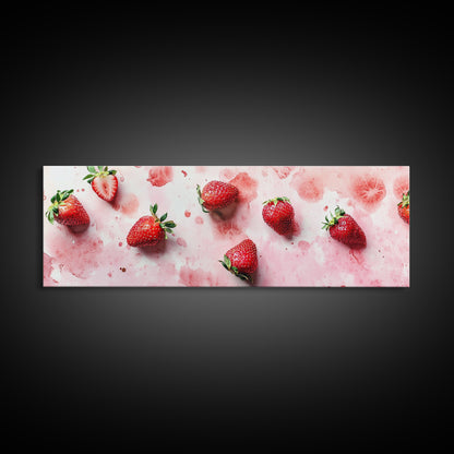 Strawberry Fruit Kitchen Art Framed Canvas Print Rustic Decor Horizontal Wall Art Living Room Art Whimsical Botanical Prints