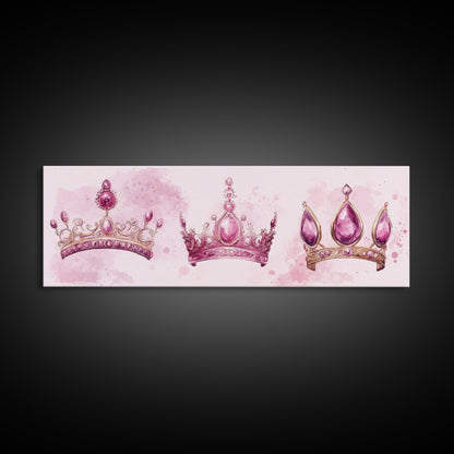 Pink Regal Crowns Canvas Print Gemstone Painting Royal Artwork Pink Abstract Art Above Bed Wall Art Feminine Glam Room Decor Gift