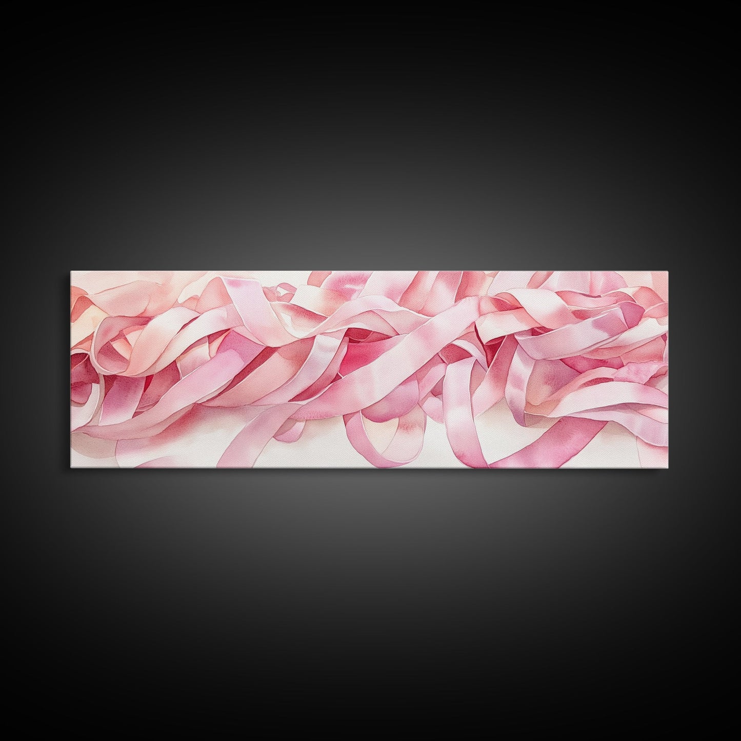 Abstract Ribbon Canvas Print Feminine Pink Abstract Artwork Horizontal Wabi Sabi Decor Minimalist Wall Art Above Sofa Framed Art