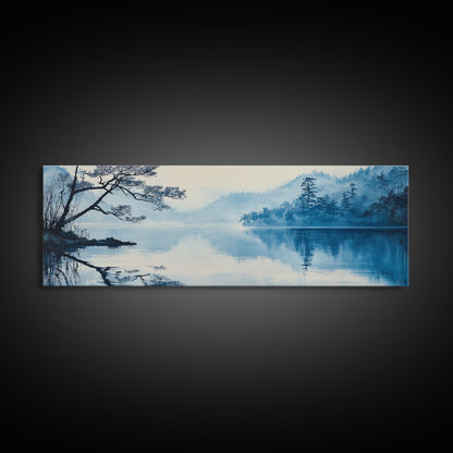 Serene Blue Lake Landscape Canvas Print, Pine Tree Art, Smoky Mountain Art, Coastal Landscape Art, Bedroom Art, Gift Idea For Him