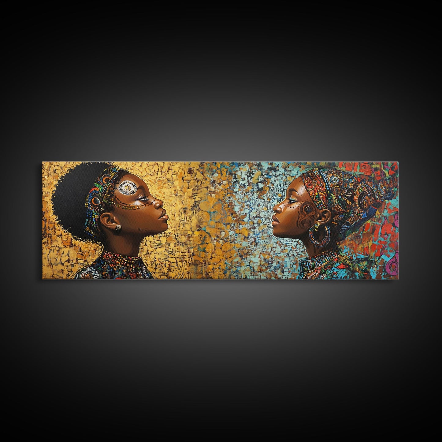Afrocentric Canvas Print African Tribal Art Modern Boho Decor Guest Room Wall Art Horizontal Living Room Art Unique Painting
