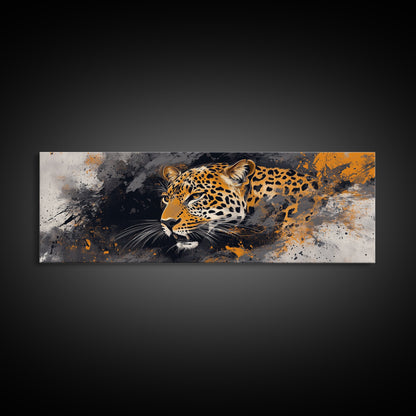 Dynamic Jungle Leopard Framed Canvas Print - Bold Wildlife Painting, African Wall Art, Safari Decor, Gift Idea For Him, Bedroom Wall Accent