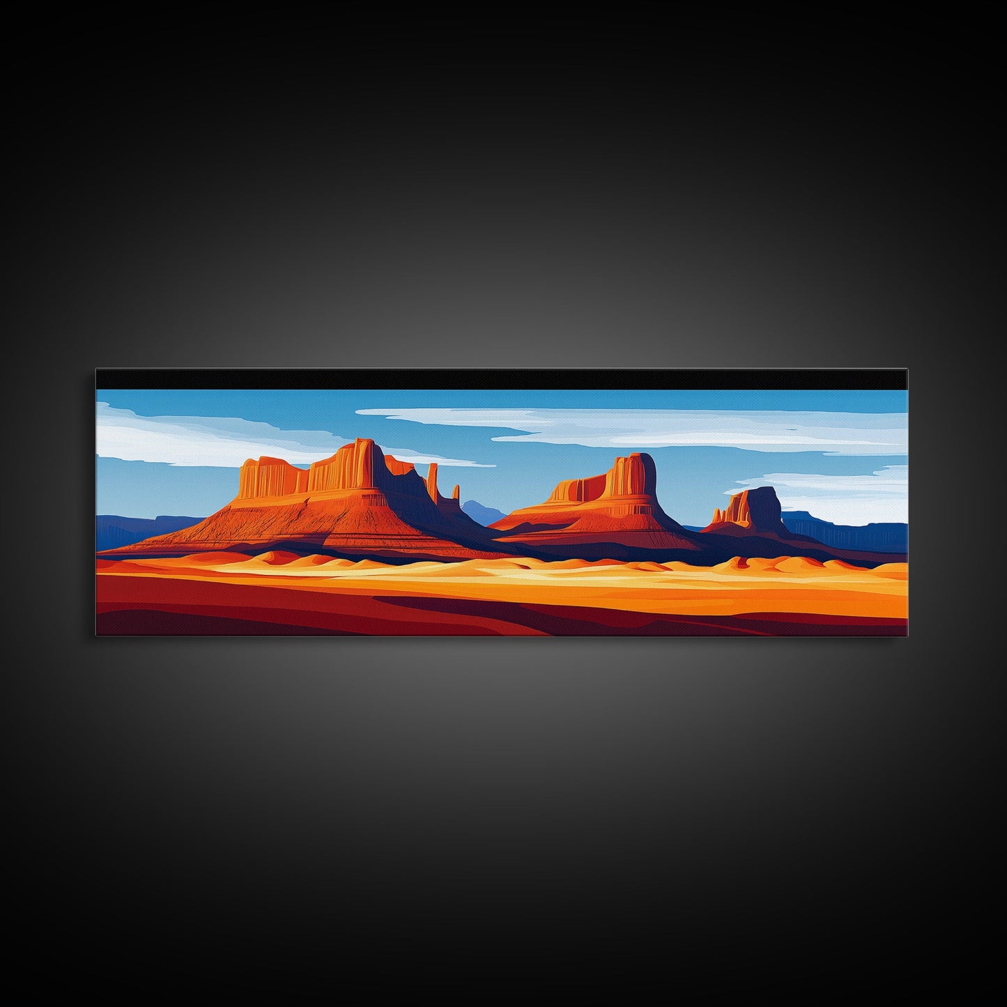 Monument Valley Sunset Framed Canvas Print, Southwest Wall Art, Panoramic Painting, Rustic Art, Landscape Art, Gift Idea, Extra Wide Art