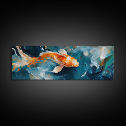 Vibrant Koi Fish Canvas Print, Whimsical Art, Coastal Wall Art, Bedroom Art, Gift Idea, Teal Wall Art, Above Sofa Decor, Nautical Painting