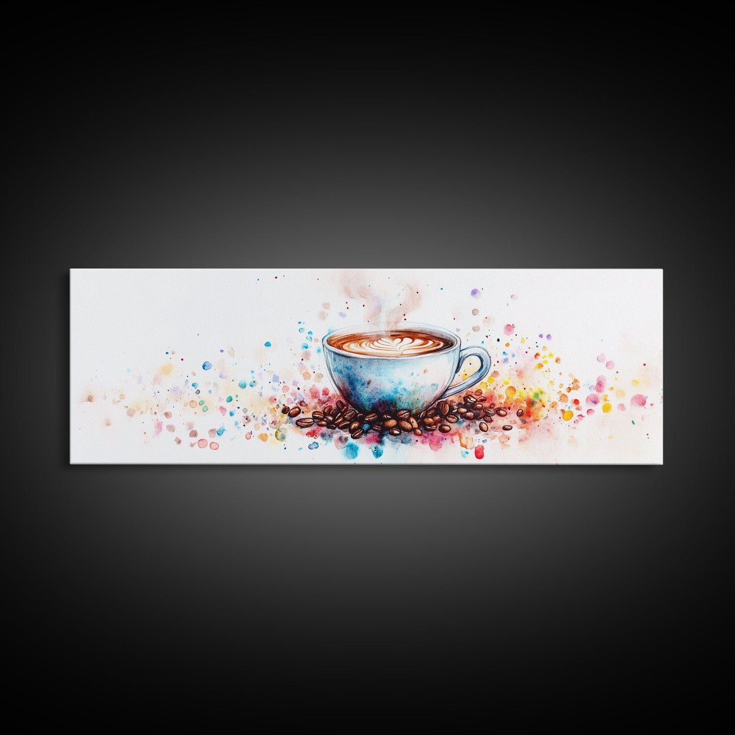 Coffee Cup Watercolor Canvas Print, Food Review Kitchen Art, Whimsical Living Room Wall Art Gift Idea Espresso Decor Design