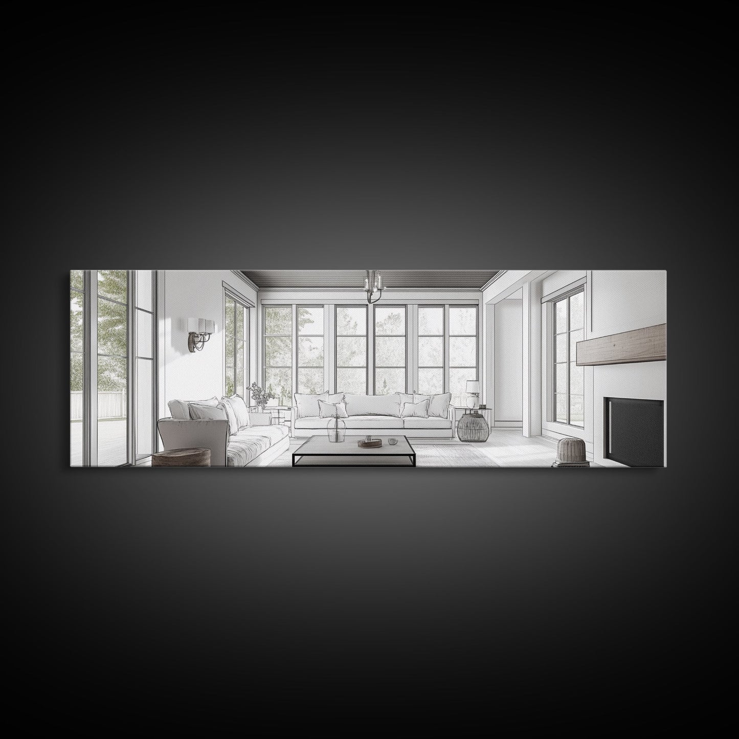 Extra Wide Canvas Print Living Room Art Modern Wabi Sabi Art Panoramic Neutral Design Rustic Farmhouse Minimalist Wall Decor