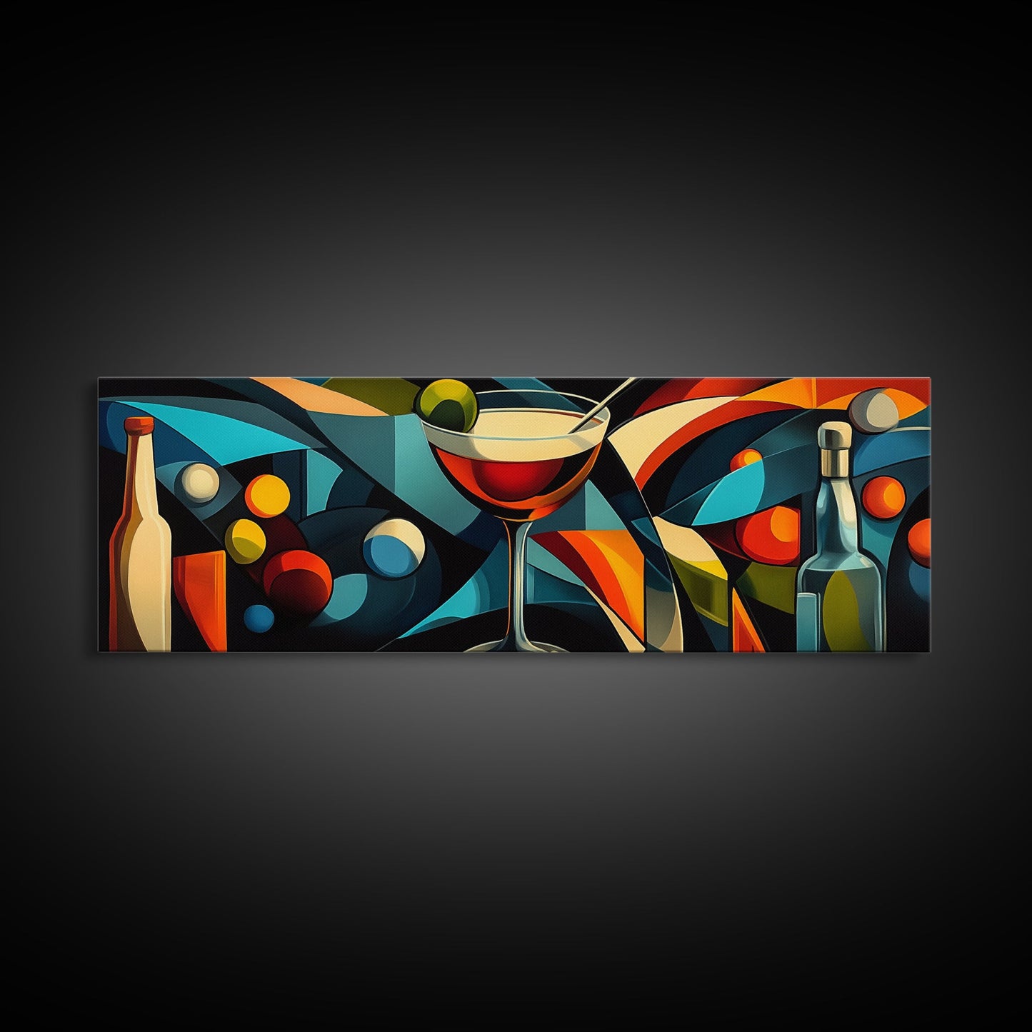 Abstract Martini Framed Canvas Print Espresso Martini Wall Art Modern Cocktail Art Kitchen Bar Decor Bold Geometric Wall Artwork