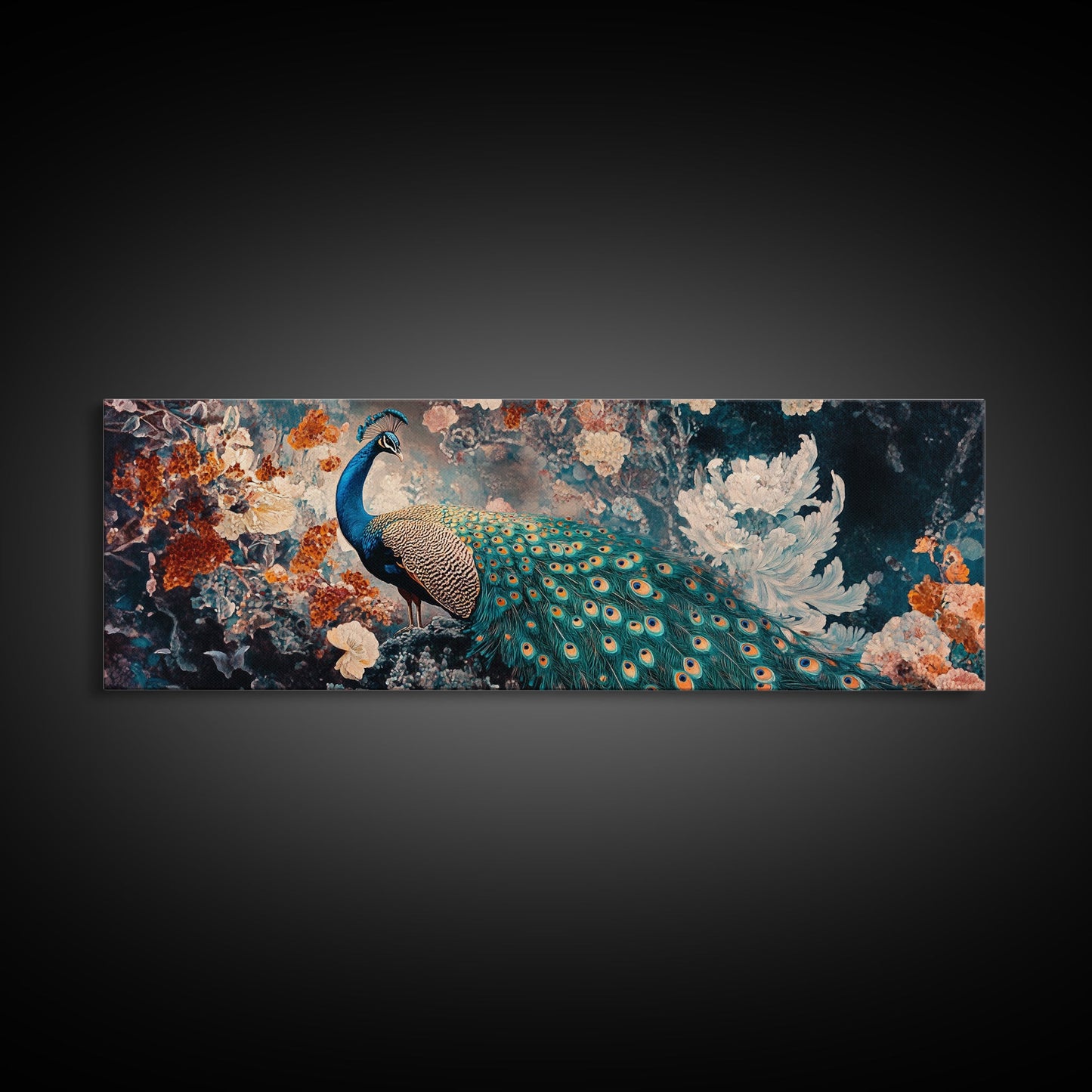 Vibrant Peacock Framed Canvas Print Mosaic Wall Art Boho Style Rustic Decor Above Sofa Art Living Room Statement Piece