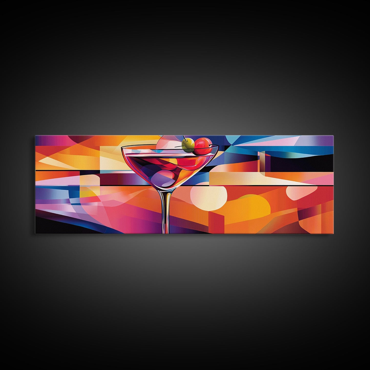Martini Glass Framed Canvas Print Martini Wall Art Abstract Modern Cocktail Art Kitchen Bar Decor Bold Geometric Wall Artwork