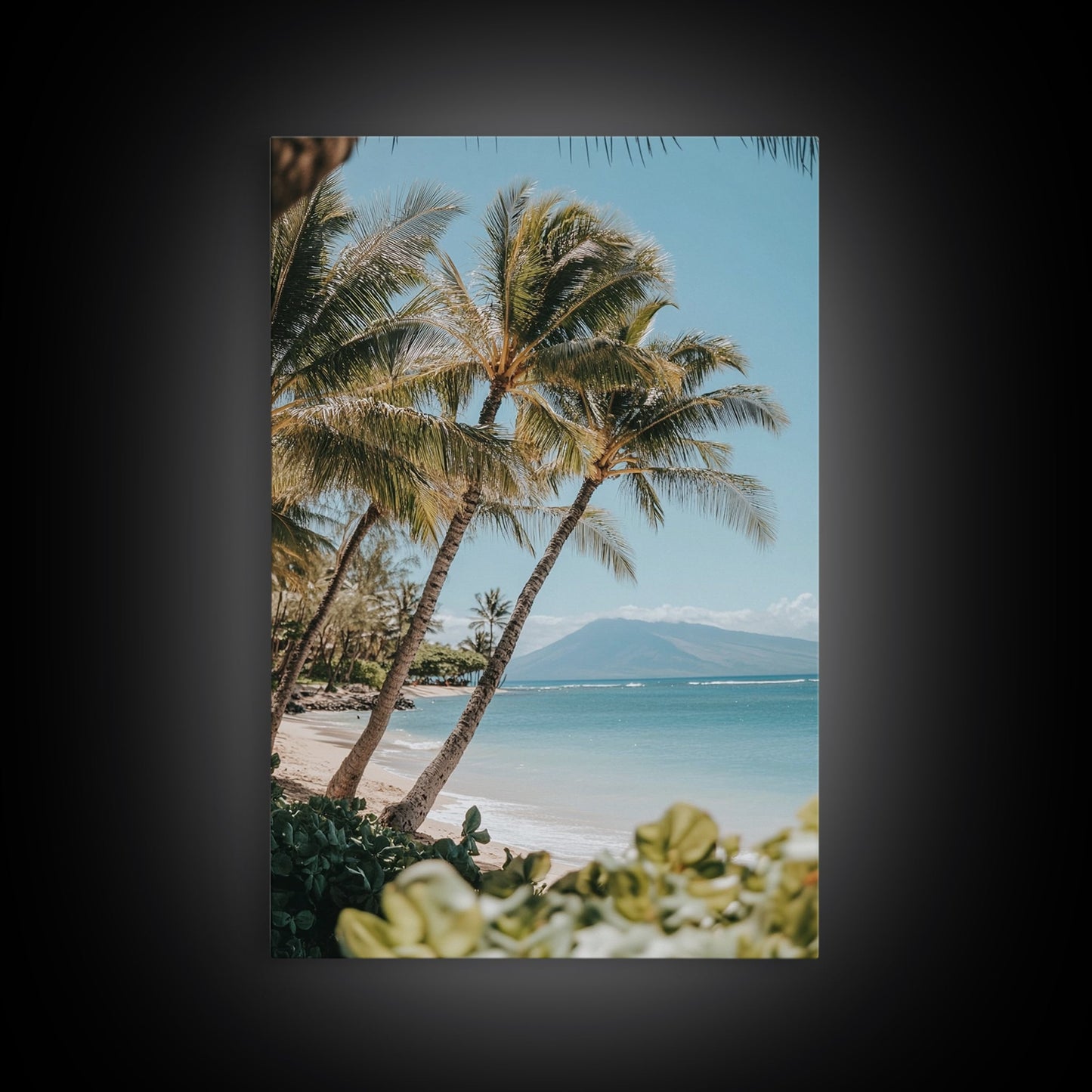 Serene Beach Horizon Framed Canvas Print – Coastal Nautical Wall Art, Hawaiian Landscape, Tropical Seascape Painting Coastal Decor