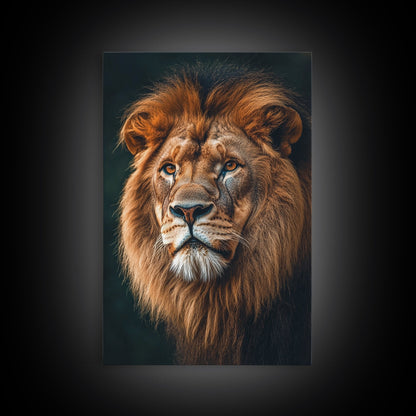 Majestic Lion Portrait Framed Canvas Print – African Art, Rustic Decor, Living Room Wall Art, Gift Idea Wildlife Inspired Home Art
