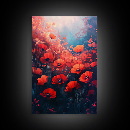 Vibrant Wildflower Framed Canvas Print, California Poppy Art, Rustic Bedroom Art, Boho Farmhouse Wall Decor, Gift Idea for Her