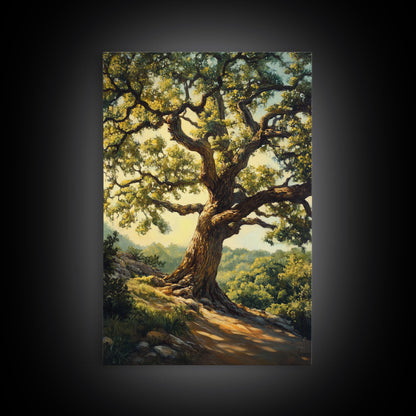 Majestic Oak Tree Framed Canvas Print Rustic Landscape Painting Oak Tree Art Above Couch Decor Living Room Wall Art Gift Idea