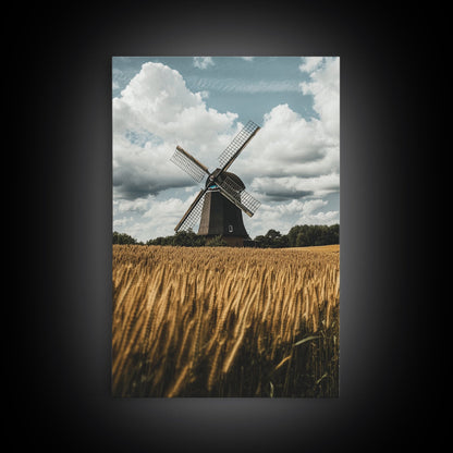 Wheat Field Windmill Framed Canvas Print Rustic Farmhouse Artwork Windmill Wall Art Minimalist Landscape Wall Decor Living Room Art