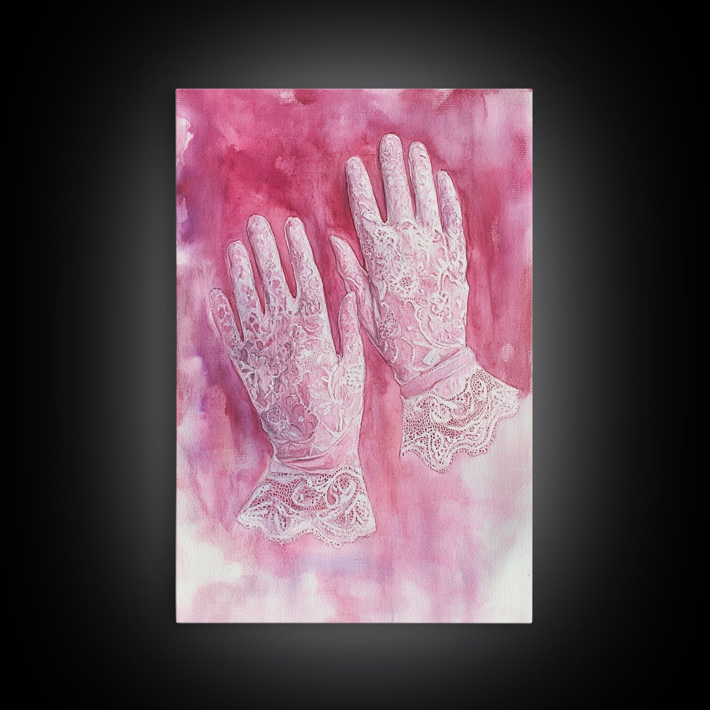 Light Pink Wall Art Canvas Print, Delicate Lace Gloves Illustration, Victorian-Inspired Art, Rustic Decor Bedroom Guest Room Gift