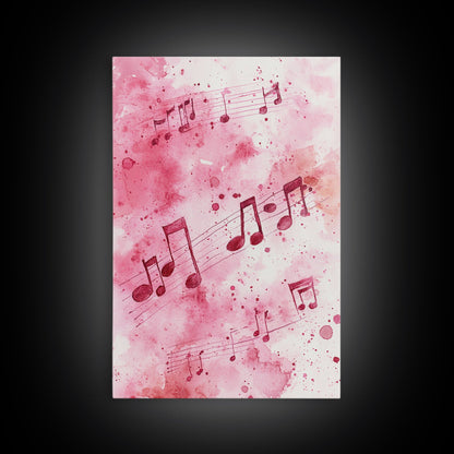 Musical Notes Canvas Print, Pink Abstract Watercolor Art, Music Lovers Gift, Therapy Wall Art, Light Pink Bedroom Living Room Decor