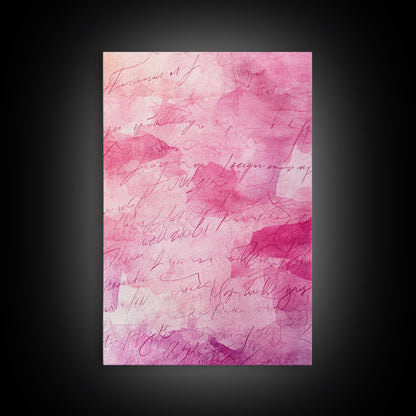 Calligraphy Pink Abstract Framed Canvas Print, Light Pink Wall Art, Romantic Handwriting Aesthetic, Minimalist Art Bedroom or Office Decor