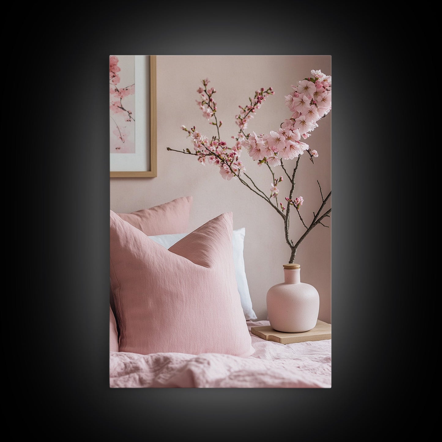 Cherry Blossom Bedroom Canvas Print Light Pink Wall Art Feminine Cozy Decor Floral Home Bedroom Accent Japanese Inspired Artwork