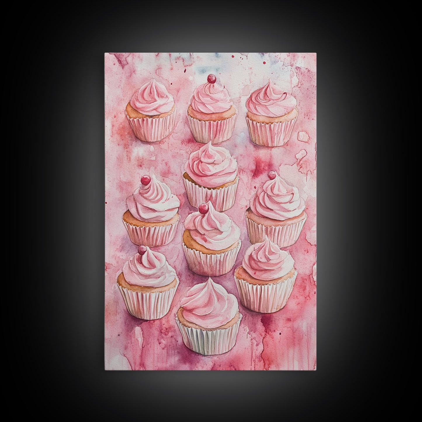 Pink Cupcakes Canvas Print Food Review Kitchen Art Dessert Wall Art Rustic Farmhouse Decor Gift Idea Pastel Whimsical Artwork