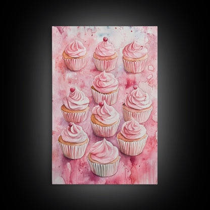 Pink Cupcakes Canvas Print Food Review Kitchen Art Dessert Wall Art Rustic Farmhouse Decor Gift Idea Pastel Whimsical Artwork