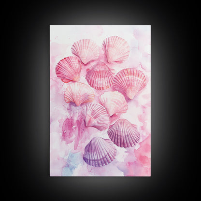 Pink Seashell Collection Framed Canvas Print Coastal Wall Art Nautical Decor Coastal Cowgirl Wall Art Beach House Nautical Painting