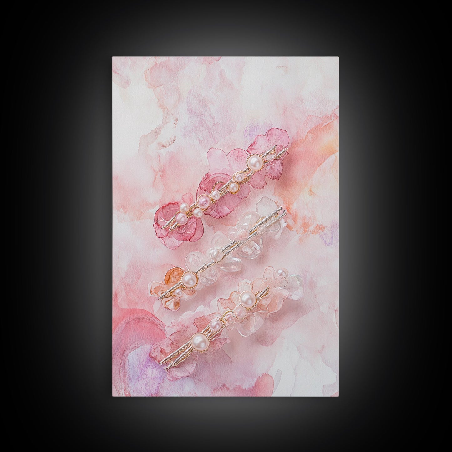 Elegant Floral Hair Accessories Canvas Print, Whimsical Art, Feminine Wall Art, Pink Abstract Art, Light Pink Wall Art, Bedroom Decor