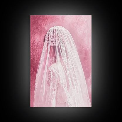 Bride Silhouette Canvas Print Angel Art Prints Pink Wall Art Bedroom Decor Romantic Artwork Wedding Gift Light Pink Art