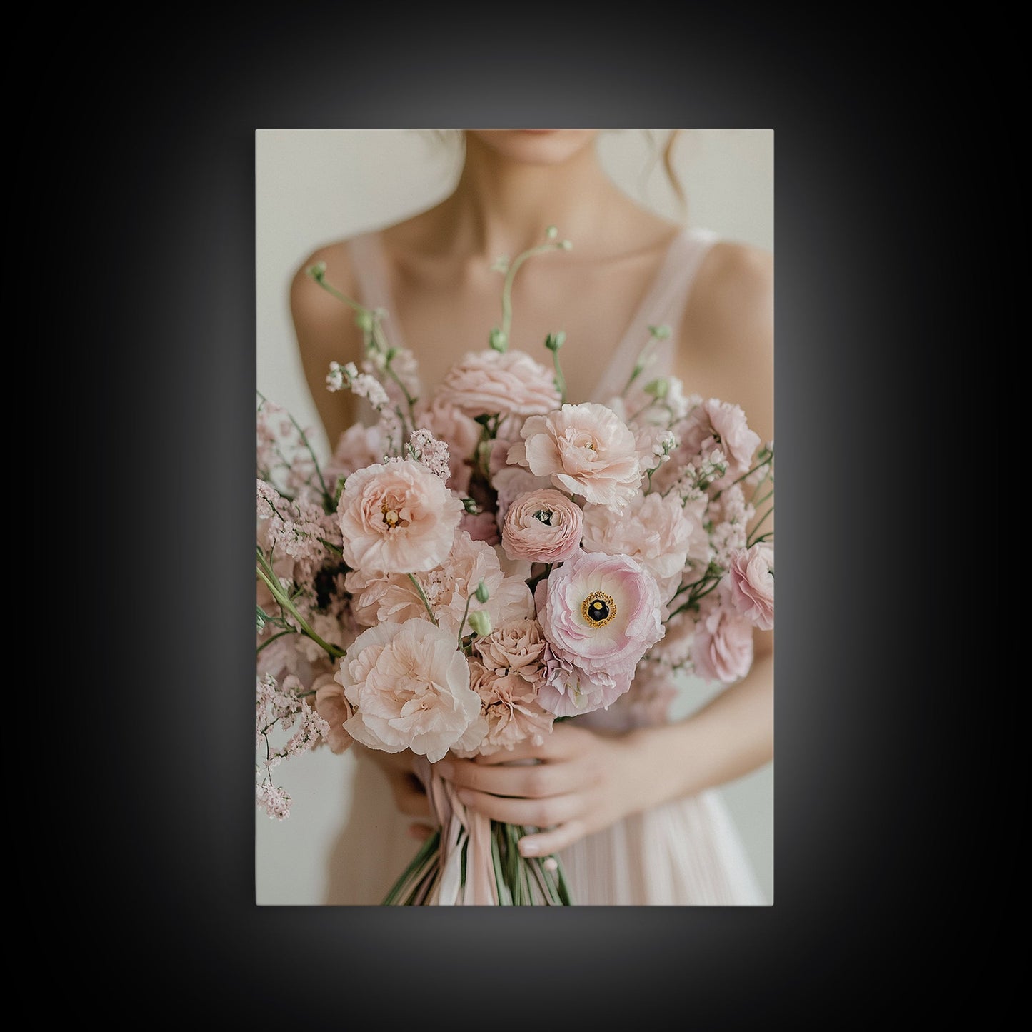 Bridal Bouquet Canvas Print Romantic Floral Wall Art Light Pink Artwork Wedding Gift Idea Bedroom Art Feminine Pastel Canvas