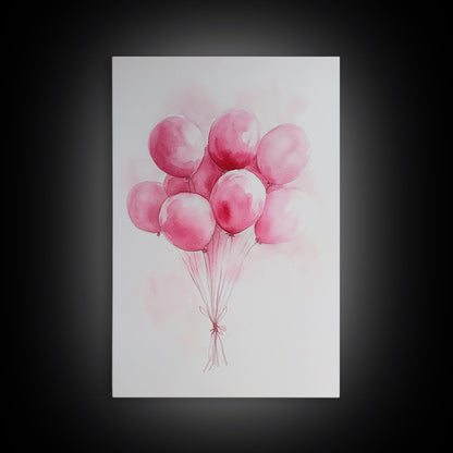 Pink Abstract Balloon Bouquet Framed Canvas Print, Whimsical Party Wall Art Light Pink Decor, Ideal Rustic Bedroom Aesthetic