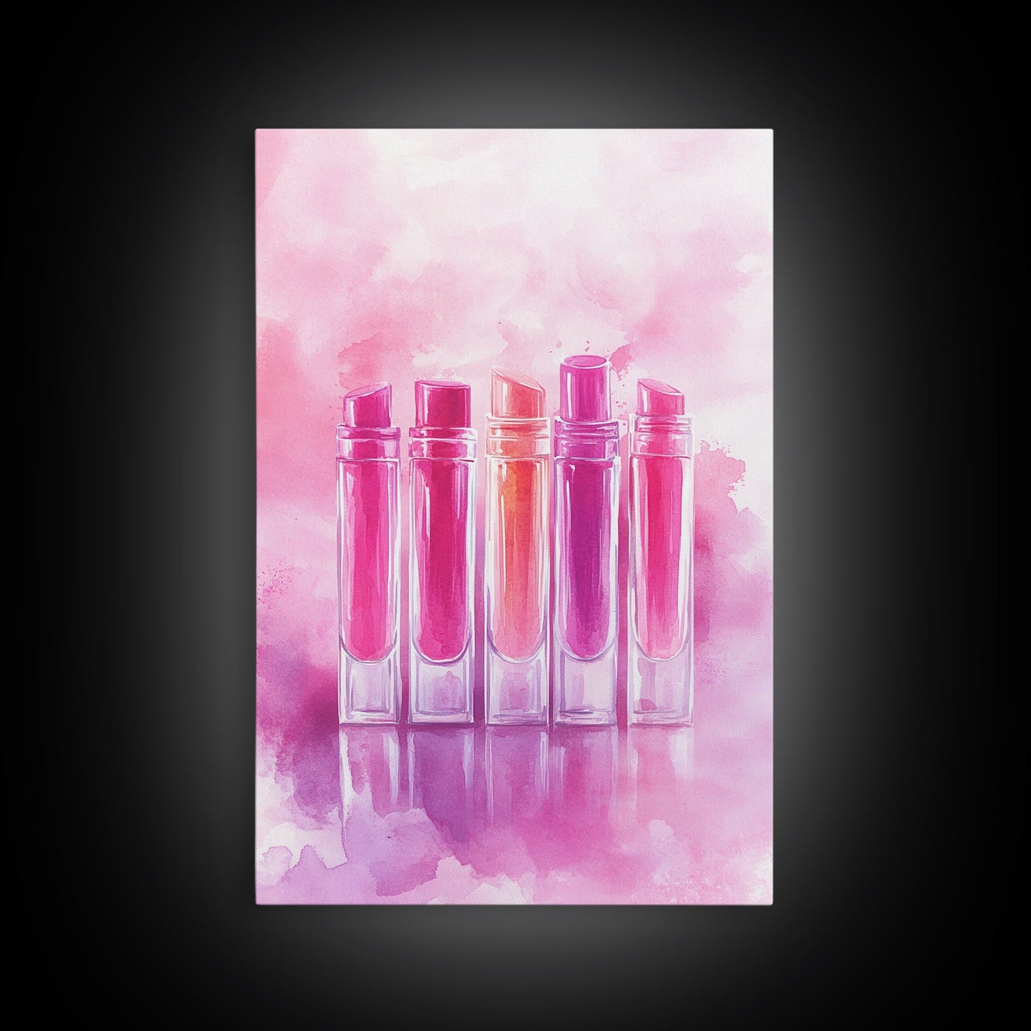 Vibrant lipstick art bold feminine wall decor framed canvas print perfect bedroom or guest room boho aesthetic rustic glam style gift