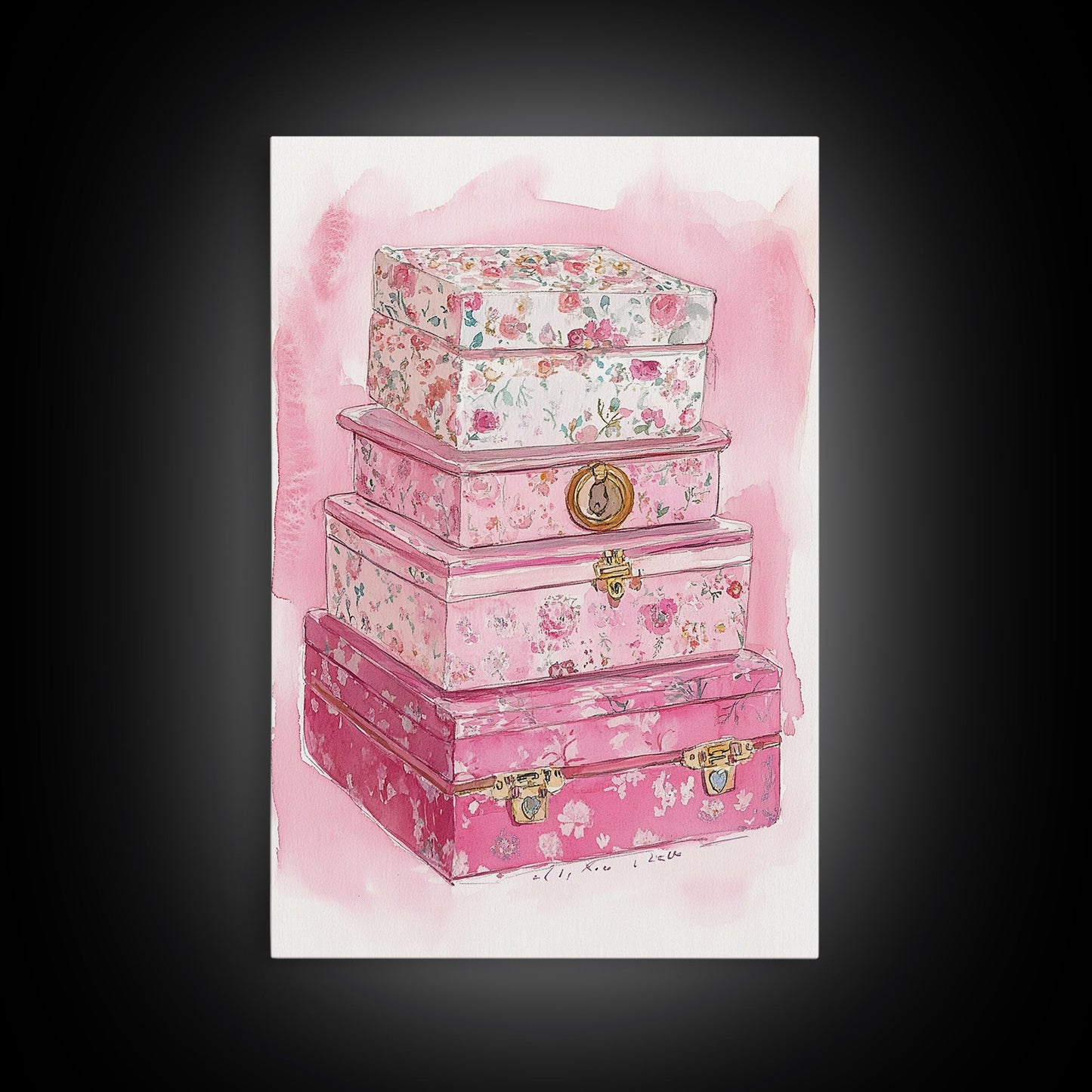 Floral stackable decorative boxes framed canvas print chic boho decor whimsical rustic art idea cozy wall decor charming bedroom addition