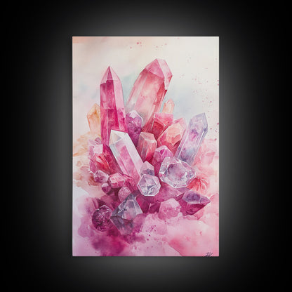 Gemstone Painting Framed Canvas Print Moody Abstract Art in Light Pink Wall Art Bedroom Decor Rustic Aesthetic Living Room Accent