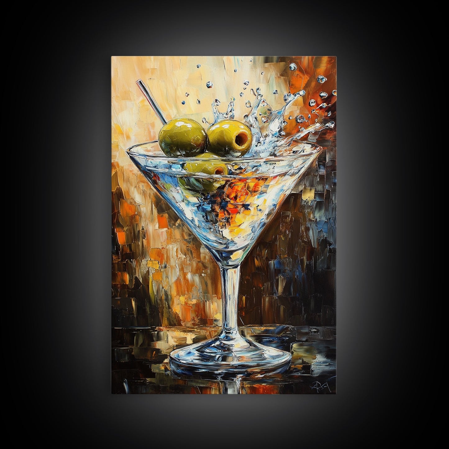Golden Olive Martini Canvas Print with Rustic Cocktail Art Perfect Kitchen Decor, Espresso Martini Wall Art