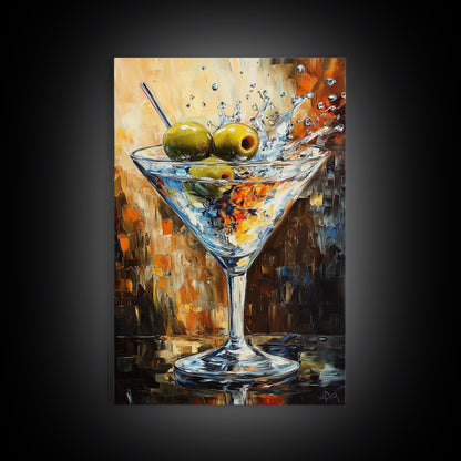 Golden Olive Martini Canvas Print with Rustic Cocktail Art Perfect Kitchen Decor, Espresso Martini Wall Art